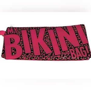NWT Justice adorable pink lepoard sparkly bikini bag with zipper